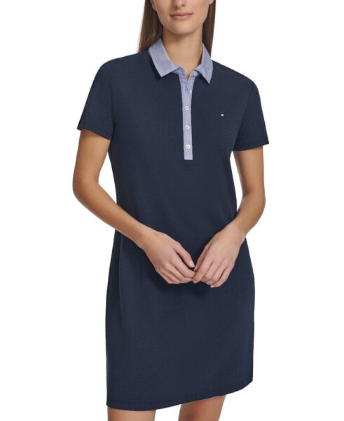 Women's Chambray-Collar Short Polo Dress