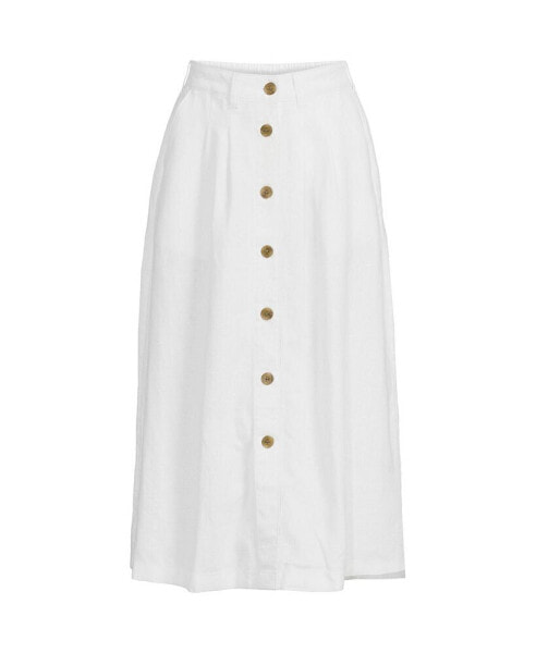 Women's Button Front Linen Midi Skirt