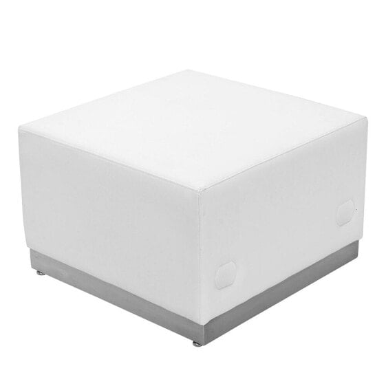 Hercules Alon Series Melrose White Leather Ottoman With Brushed Stainless Steel Base
