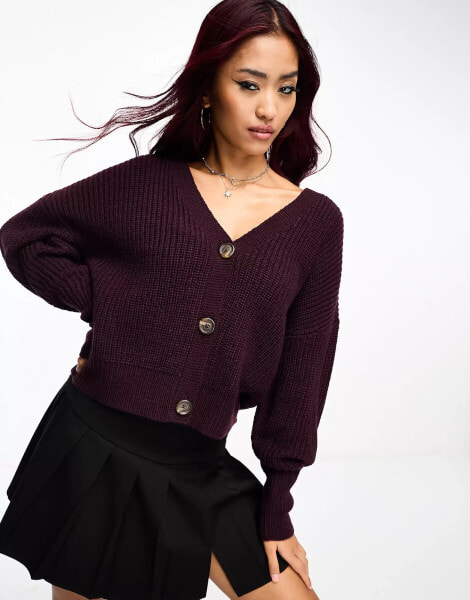 Vero Moda button through cardigan in burgundy red