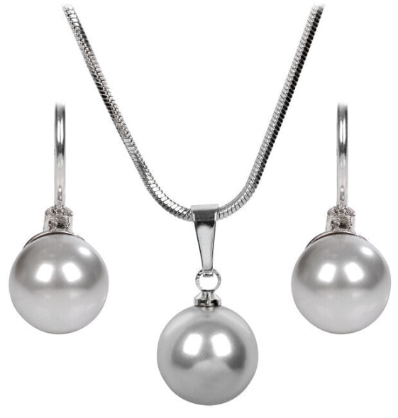 Pearl Light Gray Necklace and Earrings Set SET-041