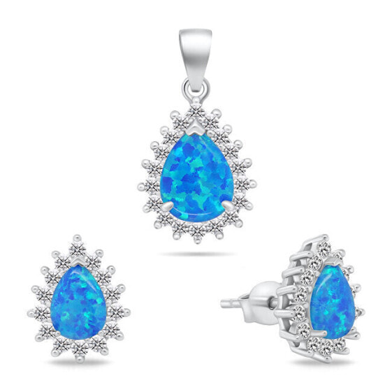 Charming Opal Jewelry Set SET244WB (Earrings, Pendant)