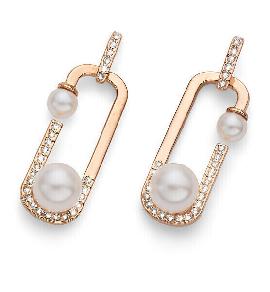 Imaginative bronze earrings with pearls Change 23081RG