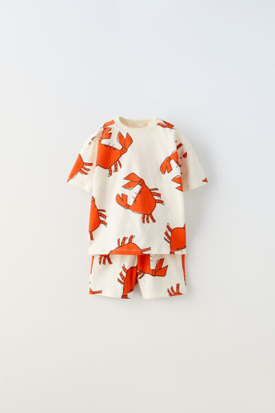 Crab print t-shirt and bermuda shorts co-ord