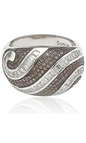 Suzy Levian Sterling Silver Cubic Zirconia Pave and Channel-set Swirl Ring