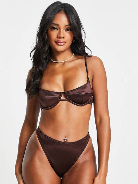 South Beach caged underwire bikini top in high shine brown 