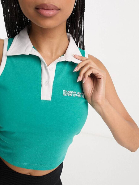 Daisy Street Active cropped polo in teal