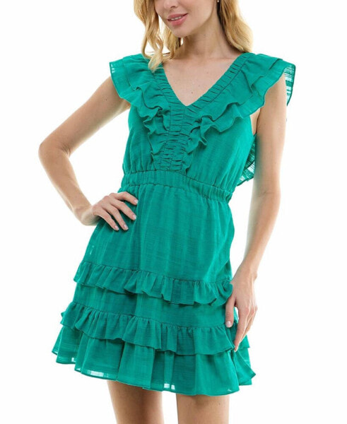 Juniors' Ruffled Textured Cotton Fit & Flare Dress