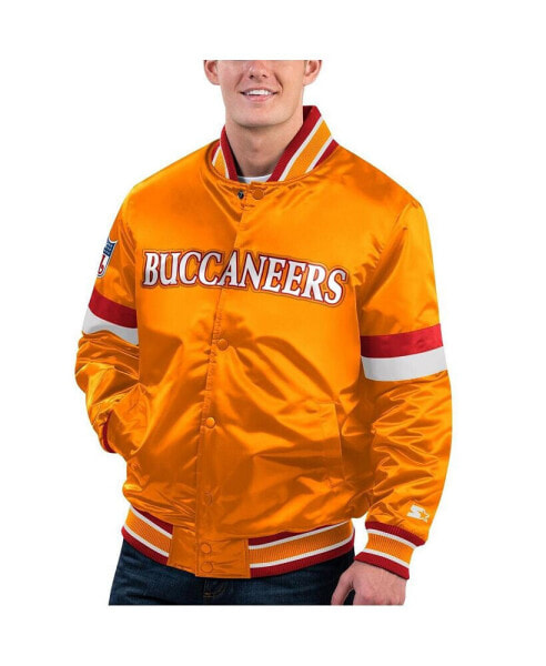Men's Orange Distressed Tampa Bay Buccaneers Gridiron Classics Home Game Satin Full-Snap Varsity Jacket