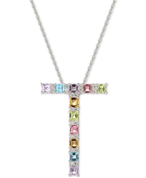 Multi-Gemstone (3-1/5 ct. t.w.) Initial 18" Pendant Necklace in Sterling Silver
