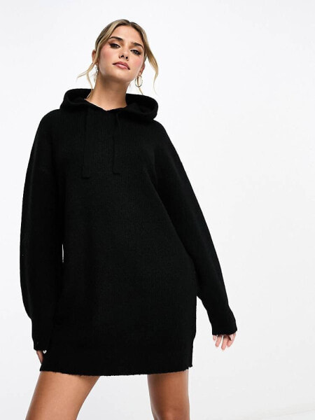 Miss Selfridge knitted oversized hoodie dress in black