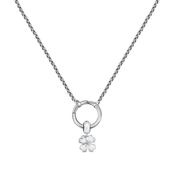 Beautiful steel necklace Four-leaf clover Drops SCZ1225