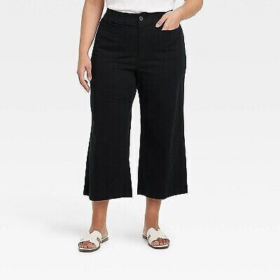 Women's High-Rise Cropped Wide Leg Pants - Ava & Viv Black 20