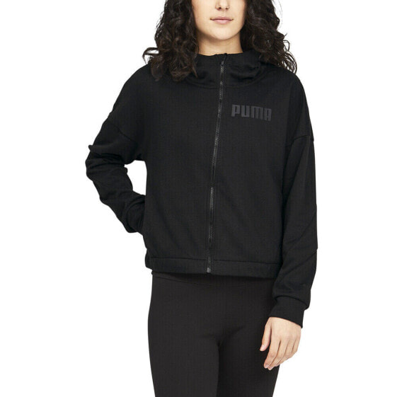 Puma Train Logo Full Zip Hoodie Womens Black Casual Athletic Outerwear 670461-01