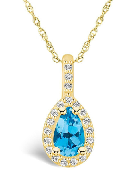 Macy's blue Topaz (1 Ct. T.W.) and Diamond (1/5 Ct. T.W.) Halo Pendant Necklace in 14K Yellow Gold