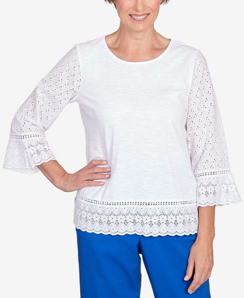 Women's Tradewinds Eyelet Trim with Necklace Flutter Sleeve Top