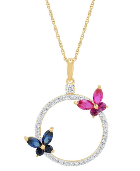 Lab-Grown Gemstones 18" Butterfly Circle Pendant Necklace (1-3/8 ct. t.w.) in 14k Gold-Plated Sterling Silver