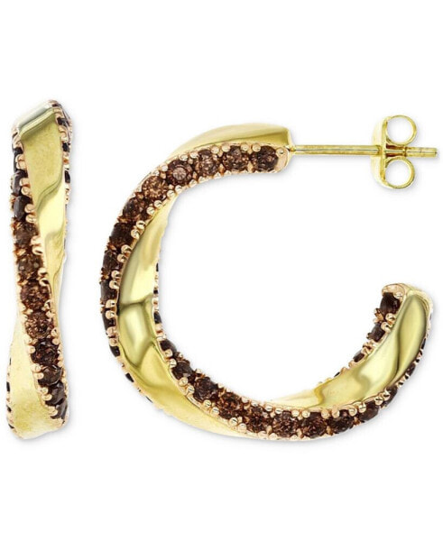 Cubic Zirconia Smoky Twist Small Hoop Earrings in 14k Gold-Plated Sterling Silver, 1"