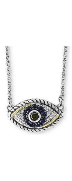 EFFY® Sapphire (1/6 ct. t.w.) & Diamond (1/8 ct. t.w.) Evil Eye 18" Pendant Necklace in Sterling Silver & 18k Yellow Gold