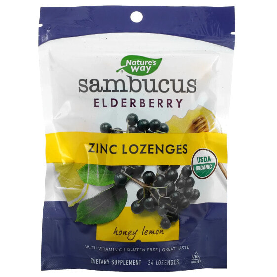 Sambucus, Organic Elderberry Zinc Lozenges with Vitamin C, Honey Lemon, 24 Lozenges