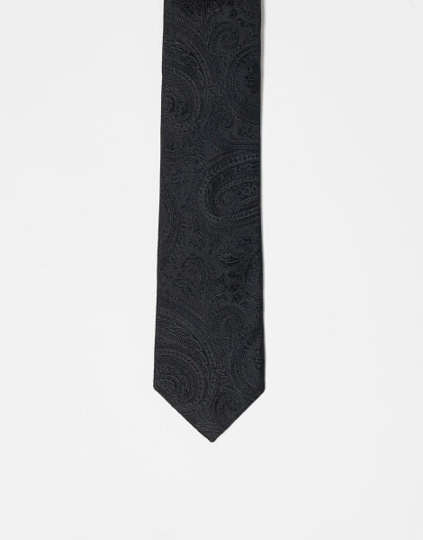 ASOS DESIGN slim tie with paisley print in black