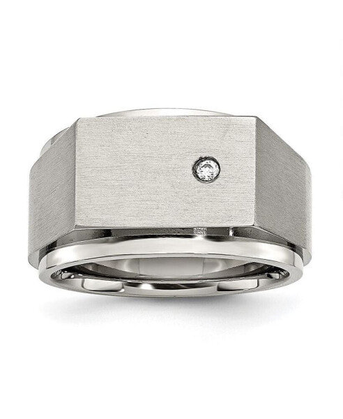 Stainless Steel Brushed and Polished CZ Signet Ring