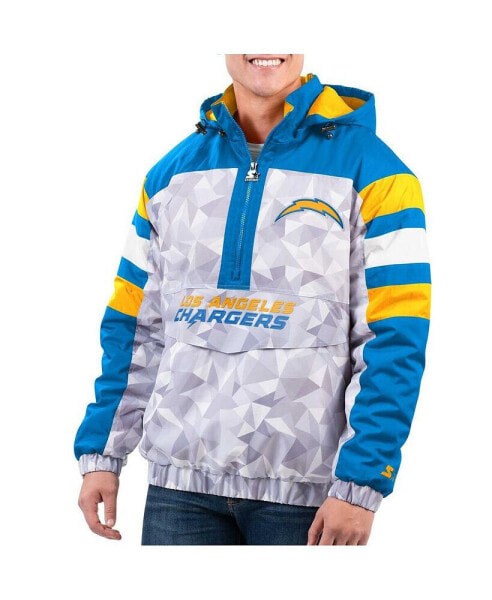 Men's White and Powder Blue Los Angeles Chargers Thursday Night Gridiron Raglan Half-Zip Hooded Jacket