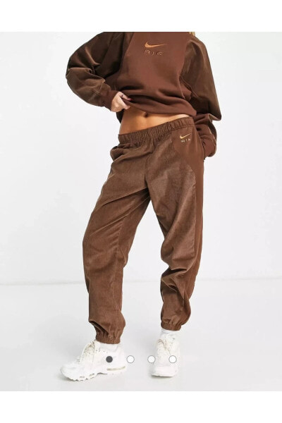 Sportswear Air Cord Fleece High Rise Kadın Oversize Kahverengi Eşofman Altı