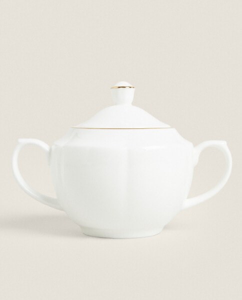 Bone china sugar bowl with rim