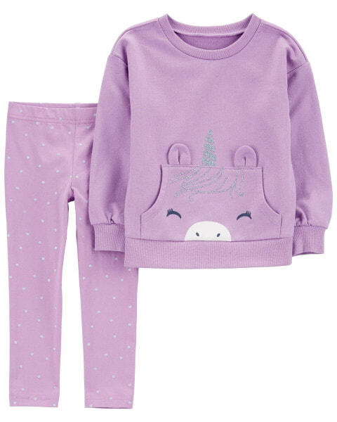 Toddler 2-Piece Glitter Unicorn Sweatshirt & Polka Dot Leggings 4T