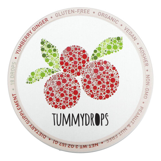 Витамины для пищеварительной системы TummyDrops Леденцы с малиной и имбирем, 18 шт