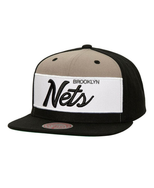 Men's White/Black Brooklyn Nets Retro Sport Colorblock Script Snapback Hat