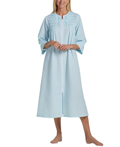 Women's 3/4-Sleeve Zip Seersucker Robe