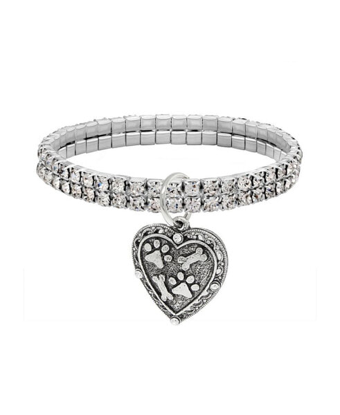 Браслет 2028 Silver-Tone Two Row Crystal Paw&Bones Heart