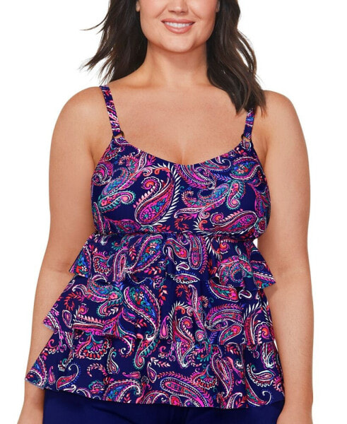 Plus Size Paisley-Print Tiered Tankini Top, Created for Macy's