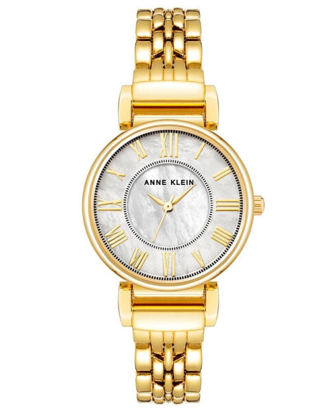 Women's Quartz Gold-Tone Alloy Link and Mother of Pearl Bracelet Watch, 30mm