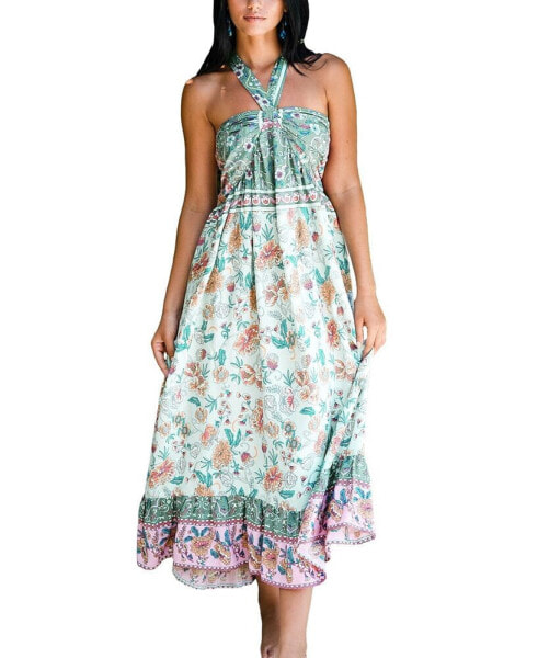 Women's Floral Boho Halter Neck Maxi Beach Dress