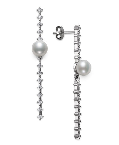 Cultured Freshwater Button Pearl (6mm) & Cubic Zirconia Linear Drop Earrings in Sterling Silver, Created for Macy's