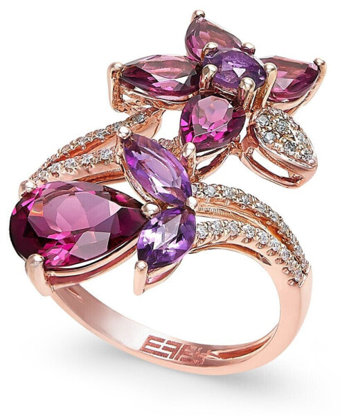 Bordeaux by EFFY® Multi-Stone (5-1/4 ct. t.w.) and Diamond (1/5 ct. t.w.) Flower Ring in 14k Rose Gold