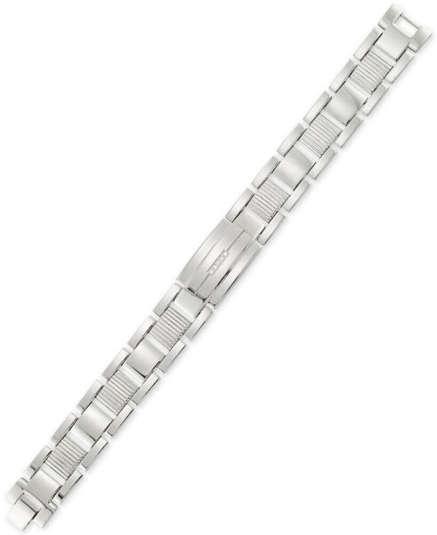 Crystal Accent Textured Link Bracelet in Stainless Steel
