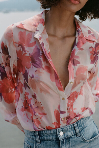 Рубашка из ткани с цветочным принтом ZARA