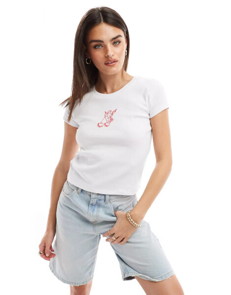 Stradivarius cupid baby tee in white