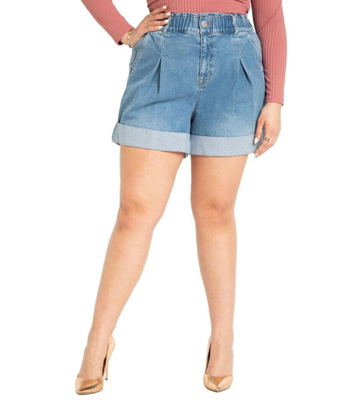 Plus Size Elastic Waistband Shorts With Pleat Detail