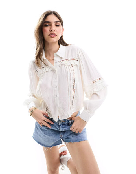 Miss Selfridge textured trim detail western shirt in ivory