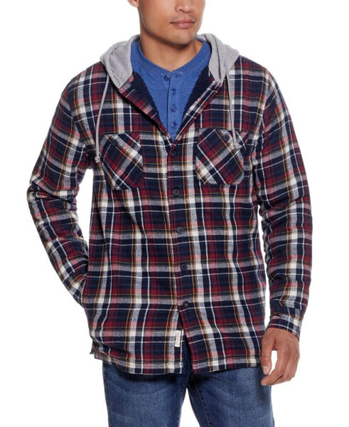 Men's Sherpa Lined Flannel Hooded Shirt Jacket