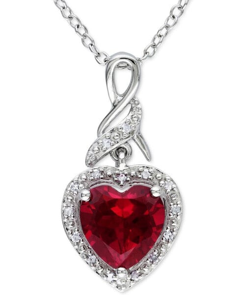 Macy's lab-Grown Ruby (2-3/4 ct. t.w.) & Diamond (1/20 ct. t.w.) Heart 18" Pendant Necklace in Sterling Silver