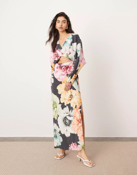 ASOS EDITION long sleeve cut out midi dress in oversized multi floral