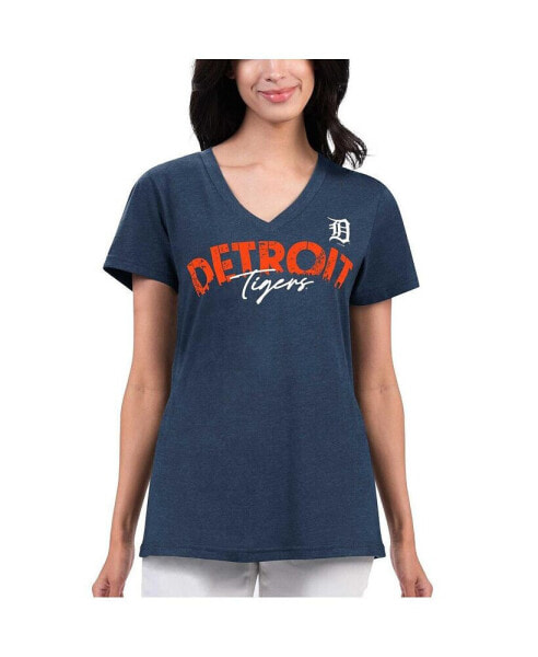 Women's Navy Distressed Detroit Tigers Key Move V-Neck T-shirt
