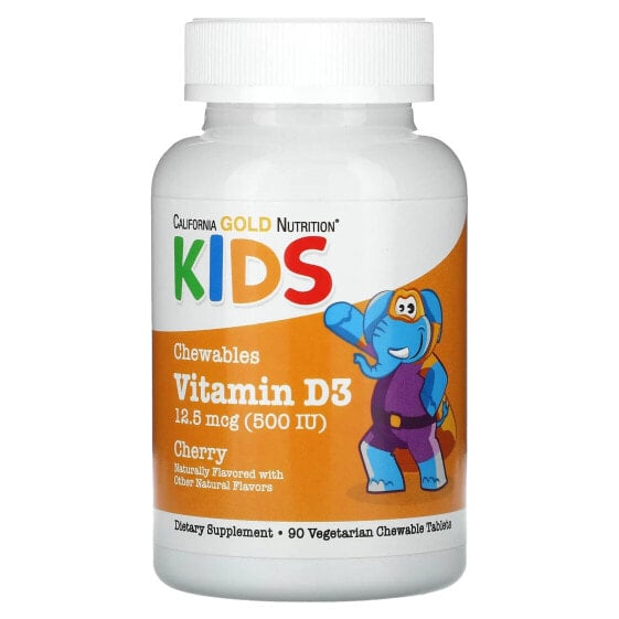 Chewable Vitamin D3 for Children, Natural Cherry, 12.5 mcg (500 IU), 90 Vegetarian Tablets