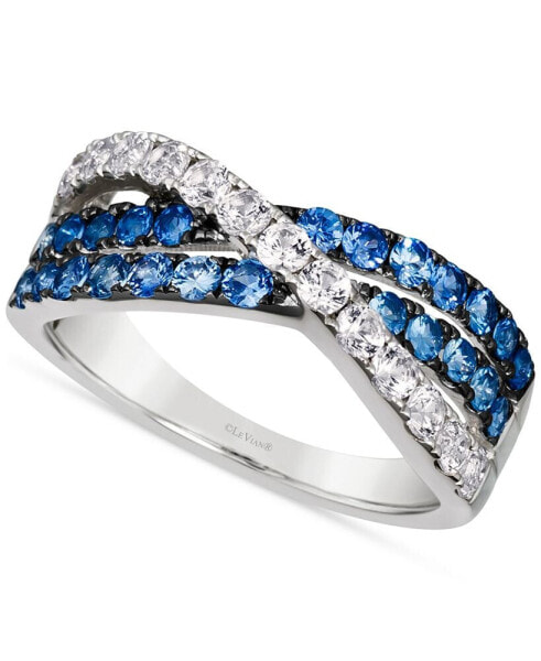 Denim Ombré (3/4 ct. t.w.) & White Sapphire (5/8 ct. t.w.) Crossover Ring in 14k White Gold